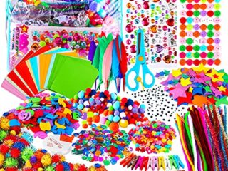 Yojoloin Manualidades Niños 5 6 7 8 Años,1800+pcs Creativo Kit Manualidades DIY Arts Crafts Materiales,Juegos de Manualidades con Pompoms,Limpiadores de Pipa,Papel de Colores,Pegatinas