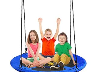 YOLEO Columpio de Jardín para Niños, Columpio Redondo Arbol para Niños al Aire Libre, Altura Ajustable, Tela Oxford, Carga Máxima 150KG para hasta 3 niños, Azul