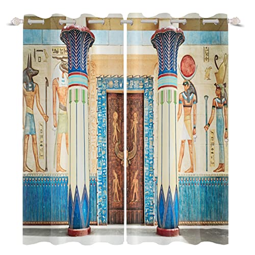 YongFoto 117x229cm Egipto Blackout Cortinas Retro Puerta Piedra Pilar Antiguo Egipto Vintage Faraón Reina Pirámide Mural para Cortinas Ventana Salón Dormitorio, Juego de 2 Paneles con Agujeros