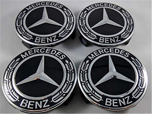 yongyong218 Juego 4 PC Tapones Centro Rueda Mercedes Benz Emblem coprimozzi cromados Neri y cromados 75 mm