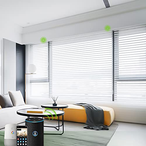 Yoolax Persiana de Shangri-la motorizada,Estores de Ventana Trabaja con Alexa y Control Remoto, Inalámbrico con batería Recargable, Filtro de luz, privacidad, Tamaño Personalizado(60% Sombra-Blanco)