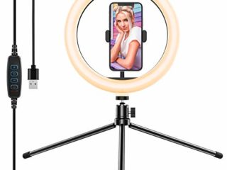 Yoozon 10" Luz de Anillo LED fotográfica de Escritorio, 3 Color 10 Brillo, Trípode con Soporte Giratorio de teléfono para Transmisión en Vivo, Selfie, Maquillaje, Videoconferencia, Youtube, TikTok