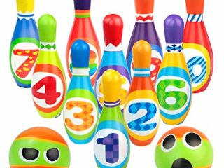 yoptote Bolos Infantiles Sets de Bolos Juguete Bowling Juegos Bowling Juegos Party Exterior Jardin 10 Pins Juego de Bolos Desarrollo de Habilidades Motoras Esponja Número Pelota Niño 3 Años+