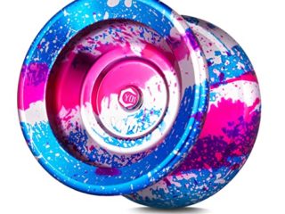 YOSTAR Yoyo Y01 Node Yoyo professionnel qui ne répond Pas, jouet Yoyo en alliage d'aluminium Avec roulement KK, Trick Yoyo Avec gant Yoyo + Sac Yoyo + 5 Cordes Yoyo (Bleu Splash Rose et Argent)