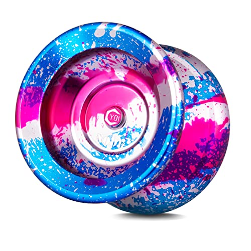 YOSTAR Yoyo Y01 Node Yoyo professionnel qui ne répond Pas, jouet Yoyo en alliage d'aluminium Avec roulement KK, Trick Yoyo Avec gant Yoyo + Sac Yoyo + 5 Cordes Yoyo (Bleu Splash Rose et Argent)