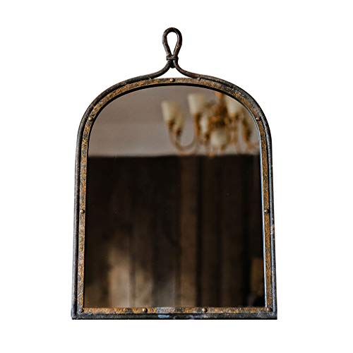 YOT Espejo Curvo Hierro Forjado Retro decoración de la Sala de Estar Espejo Flor Ventana Montaje Espejo decoración de Pared Apto para baño baño de la Sala de Estar Entrada