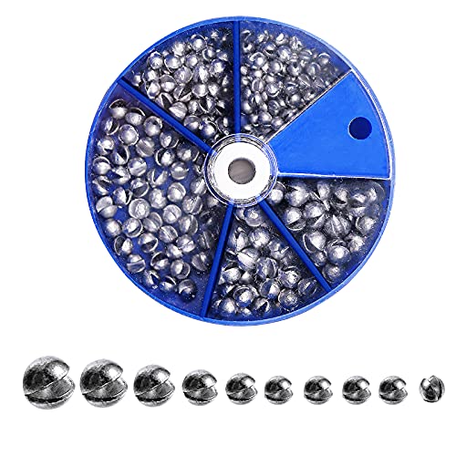 YOTO Plomos de Pesca,Apertura de Cuentas Redondas Plomo Pesca 205 Piezas con Caja de Almacenamiento 0,8g 0,5g 0,38g 0,28g 0,2g Peso de Pesca Abiertos