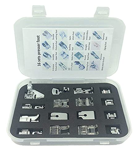 Youngine 16pcs Máquina de coser profesional Pies prensatelas Kit de dobladillo multifunción Repuestos Accesorios para vástago bajo, Hermano, Cantante, Janome, Viking, Toyota, Sencillez, Kenmore