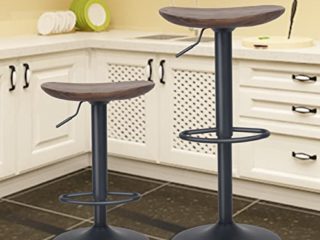 YOUTASTE Juego de 2 taburetes de Bar Taburetes de Madera Maciza con Asiento de Silla de Montar para Islas de Cocina Regulable sillas Altas Vintage Silla de Bar taburetes Altos de Cocina Nogal