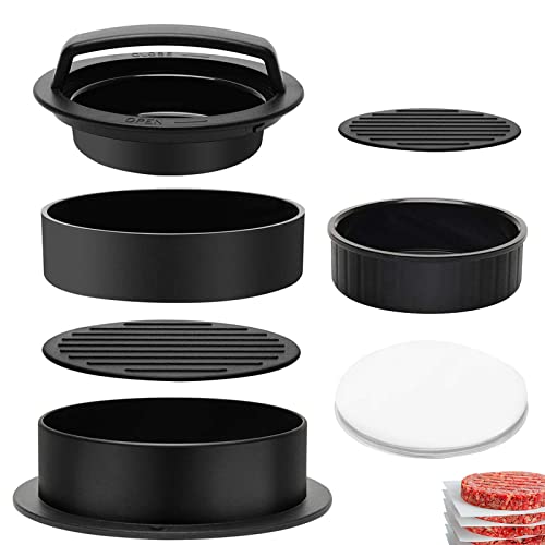 YOUYIKE® Burger Press, 3-en-1 Prensa para Hamburguesas con 100 Papel de Hamburguesas, Moldes para Hamburguesas para Barbacoa,Hamburguesas Mini,Grandes,Rellenas,Se puede usar en lavavajillas