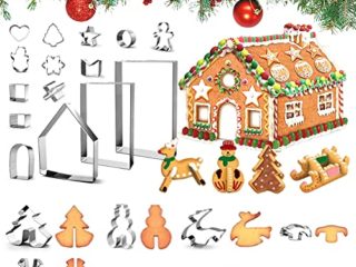 Yucch 3D Casa Galleta De Jengibre, Juego de cortador de galletas Christmas Gingerbread House, Acero Inoxidable Molde para Galletas Navideñas, Navideñas para Accesorio de Cocina (23 Piezas)