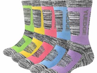 YUEDGE 5 Pares Mujer Algodon Calcetines de Senderismo Montaña Trekking Trabajo Calcetines Alto Rendimiento Transpirable Medio Gruesos Deporte Calcetines 35-38