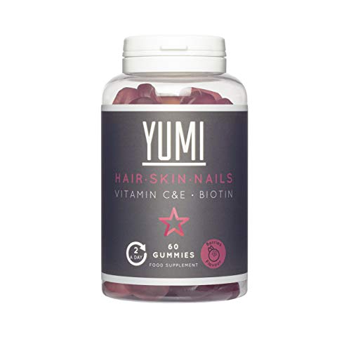 YUMI Biotina Para El Crecimiento y Cuidado Del Cabello 5000mcg Con Vitamina C & E | Fortalece el pelo, la piel y las uñas | Vitaminas Para El Cabello | 60 Gominolas Pelo Veganas