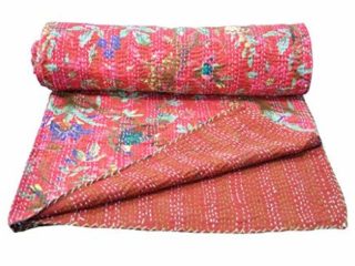 Yuvancrafts Colcha Kantha de algodón indio con estampado de pájaros y flores