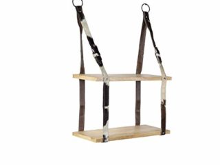 YXZQ Support Mural industriel Avec 2 étagères en Bois et sangles en Cuir - Ceinture