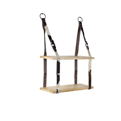 YXZQ Support Mural industriel Avec 2 étagères en Bois et sangles en Cuir - Ceinture