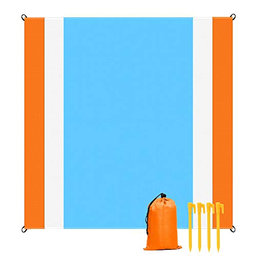 YZCX Alfombras de Playa Extra Grande 250x200CM Manta de Picnic Impermeable Anti-Arena con Bolsa y 4 Estaca Fijo para la Playa, Picnic, Acampa y Al Aire Libre (200x210CM) (Naranja-200x250CM)