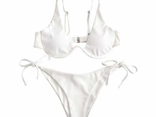 ZAFUL - Bikini de Dos Piezas para Mujer, diseño de Leopardo Criss Cross Push Up de Corte Alto y Acolchado (Blanco-3, S)
