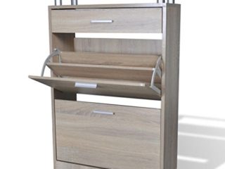 Zapatero de Madera Color Roble con un cajón y un Estante de Vidrio Superior