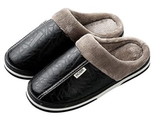 Zapatillas de Estar por casa para Mujer Impermeables de PU Pantuflas Térmicos de Invierno Suave Algodón Casa Zapatos Cómodo Y Antideslizante