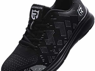 Zapatillas de Seguridad Mujer/Hombre DY-112, Zapatos de Trabajo con Punta de Acero Ultra Liviano Suave y cómodo Transpirable, Negro Blanco, 43 EU