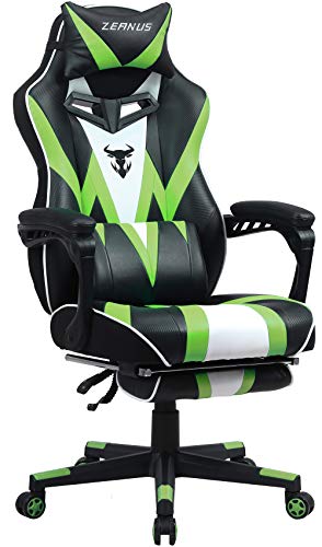 Zeanus Silla Gamer Reclinable Silla Gamer con Reposapiés Racing Silla Giratoria Drift Silla de PC Computadora Masaje Silla PC Grande Retirable Silla Oficina Alta Ergonómica Montaj Sencillo Verde