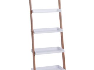 Zeller 18632 - Estantería Tipo Escalera con 4 repisas (55 x 30 x 145 cm, Madera de bambú y Tablero DM), Color Blanco