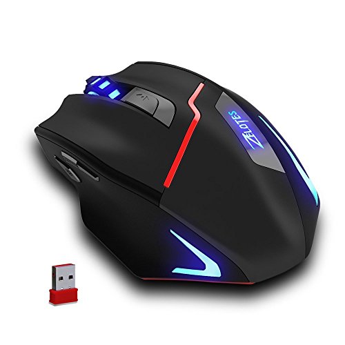 Zelotes Ratón inalámbrico Recargable, 3200 DPI,7 Botones Ratón óptico,Ratón Gaming para Gamer,PC,Mac (negro)