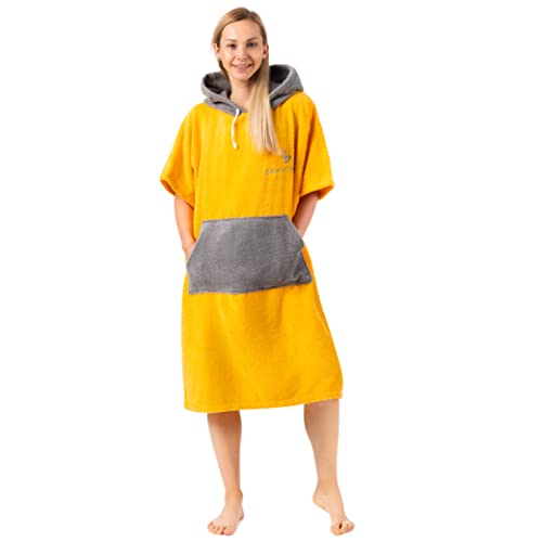 ZENACROSS Poncho de Surf con Capucha y Bolsillo para Adultos S/M Amarillo - Cambio de Ropa - Deportes acuáticos - Natación