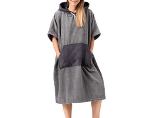 ZENACROSS Poncho de Surf con Capucha y Bolsillo para Adultos S/M Gris Claro - Cambio de Ropa - Deportes acuáticos - Natación