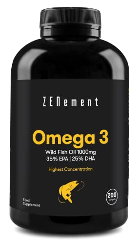 Zenement | Omega-3 Máxima Concentración, Aceite de pescado salvaje 2000 mg (2 perlas) | 700 mg EPA, 500 mg DHA | + Vitamin E, 200 perlas | 100% Ingredientes Naturales, Sin conservantes, GMP