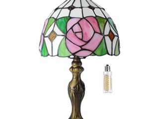 Zezirdas lámpara tiffany, Lámpara de mesa con decoración de rosas rosadas y vidrieras de 8 pulgadas