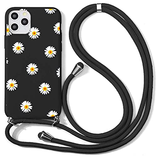 ZhuoFan Funda con Cuerda para Xiaomi Redmi Note 10S / 10 Carcasa Negro Silicona Dibujos Case con Correa Colgante Ajustable Collar de Cuello Cadena Cordón para Redmi Note 10S / 10 6,43" - Margarita