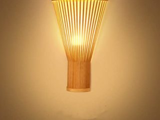 Zi Yang E27 Lampara de Pared Clásico Interior bambú Apliques de Pared Sombra de Abanico Madera con Ratán de Mimbre Trenza Sombra Iluminación de Pared por Sala Dormitorio Pasillo Los 39 * 25cm