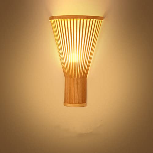 Zi Yang E27 Lampara de Pared Clásico Interior bambú Apliques de Pared Sombra de Abanico Madera con Ratán de Mimbre Trenza Sombra Iluminación de Pared por Sala Dormitorio Pasillo Los 39 * 25cm