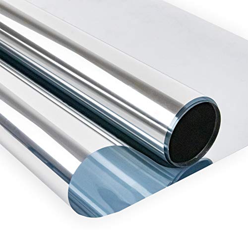 Zindoo Vinilo para Ventanas Efecto Espejo Cristal Unidireccional Protector de Privacidad Anti 99% UV Película de Aislamiento Adecuada para Hogar, Oficina Plata 40 * 200cm