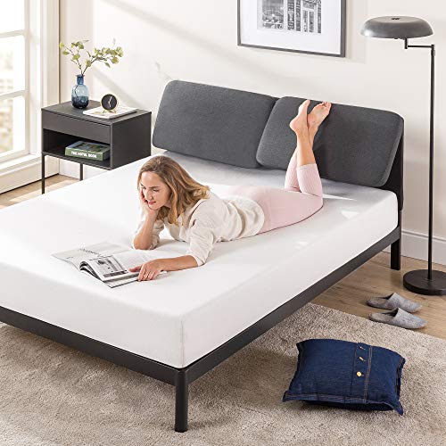 Zinus Avery 25 cm, Bastidor de cama de plataforma con cabecero reclinable, cabecero ajustable acolchado de altura personalizable, somier de listones de madera, fácil montaje, 150 x 200 cm, gris oscuro