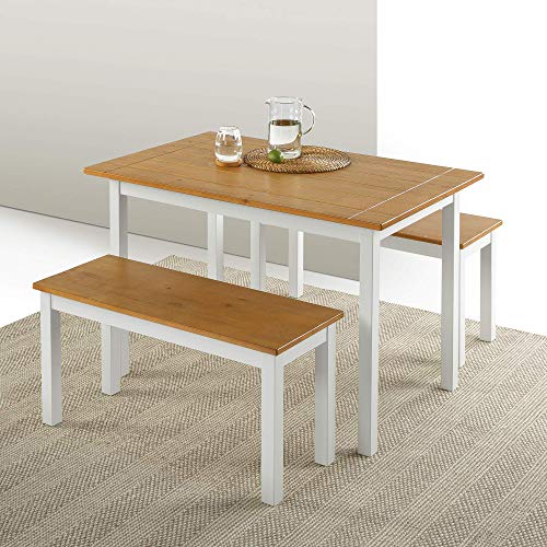 ZINUS Becky - Mesa de comedor de madera de 114 cm con dos bancos, Conjunto de tres piezas de madera maciza estilo casa de campo, Montaje sencillo
