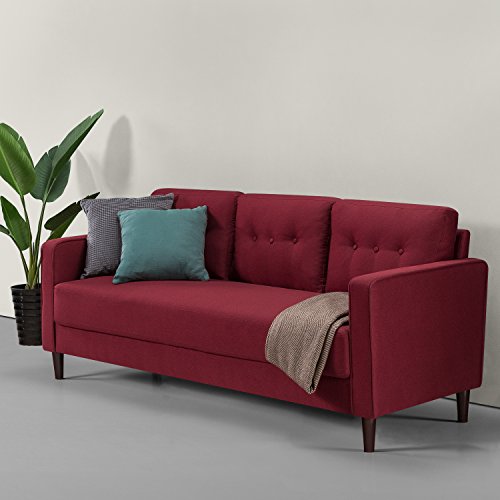 ZINUS Mikhail Sofa Couch, Mediados de siglo, Montaje fácil sin herramientas, Cojines con mechón insertado y botones, Patas cónicas, Sofá en una caja, Rojo rubí