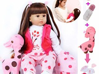 ZIYIUI 24 Pulgadas 60 cm Muñecos Bebé Reborn Niña Silicona Suave Vinilo Vida Real Hecho a Mano Cuerpo Completo Realista Maniquí Mejores Pelo Largo Reborn Dolls