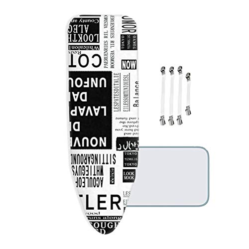 ZJBKX Funda Extra Grande para Tabla de Planchar, L/XL, 135x50cm, periódico Retro en Blanco y Negro, con 4 Clips