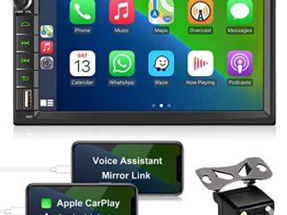 ZKJAYOE Radio de Coche 2 DIN Compatible con Apple CarPlay y Android Auto, Pantalla táctil HD de 7 Pulgadas, Bluetooth 5.0, USB, Cámara Visión Trasera, Mirror Link, SWC, Radio de Coche FM