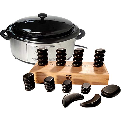 ZMIN Hot Stones Massage Set, Kit de Calentador de Piedra, 33 Stones Provided para Masaje Facial de Espalda piernas y Todo el Cuerpo SPA Bienestar y relajación