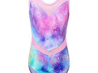 ZNYUNE Niña Maillots de Gimnasia Clásico sin Manga con Lentejuelas 278 Galaxia-Morado 12A