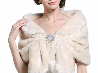Zoestar Chal de piel sintética para mujer de los años 20, estolas y envolturas de piel para boda, beige, talla única