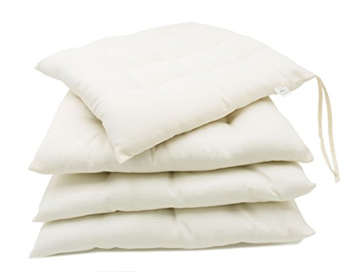 ZOLLNER 4 Cojines para Silla de Comedor con Lazos, 40x40 cm, Crema