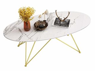 ZYYH Mesa de Centro de mármol Ovalada Moderna, Mesa Auxiliar, Base de Metal de Hierro Forjado Simple, para Sala de Estar, Dormitorio, 80x60x45cm